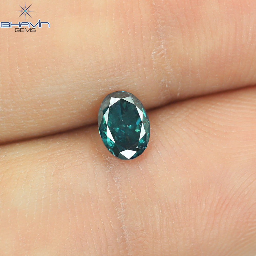 0.42 CT Natural Oval Diamond Enhanced Greenish Blue Color Clarity SI2 (5.66 MM)
