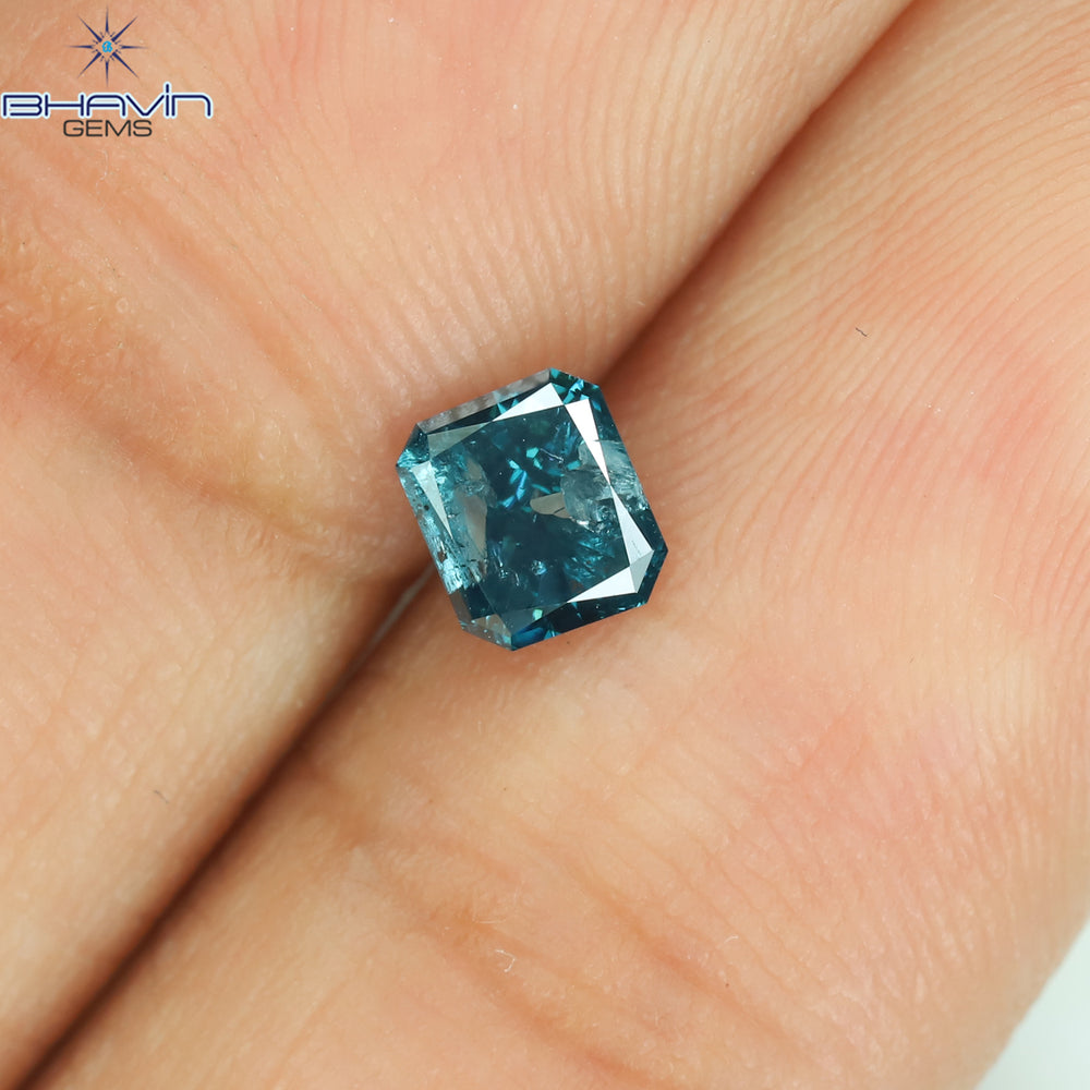 0.42 CT Radiant Shape Natural Diamond Blue Color I2 Clarity (4.50 MM)