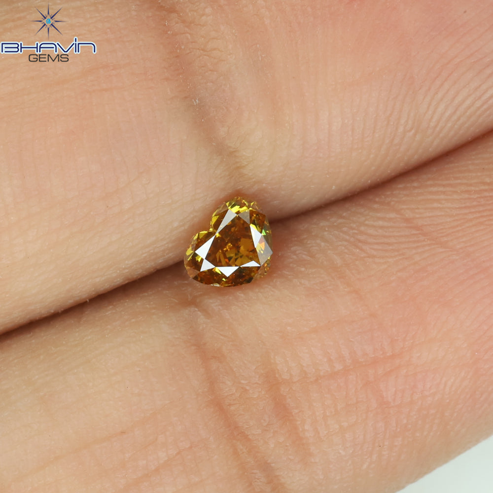 0.26 CT Heart Shape Natural Diamond Orange Color SI1 Clarity (3.50 MM)