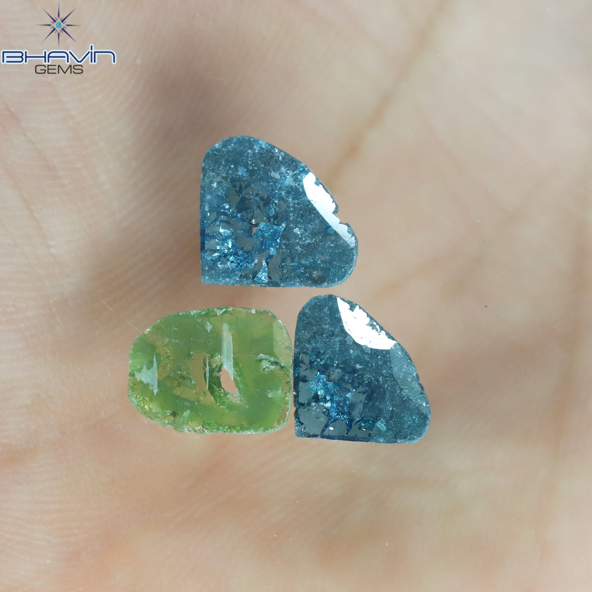 1.38 CT/3 Pcs Natural Slice Diamond Enhanced Blue Green Color Clarity I3 (9.53 MM)