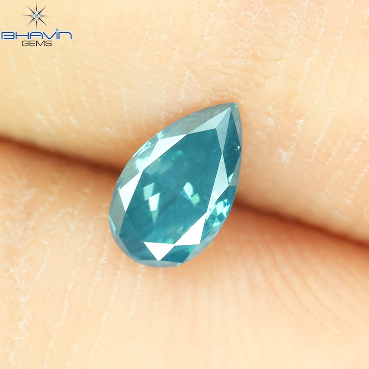 0.30 CT Pear Natural Diamond Enhanced Greenish Blue Color Clarity SI2 (3.41 MM)