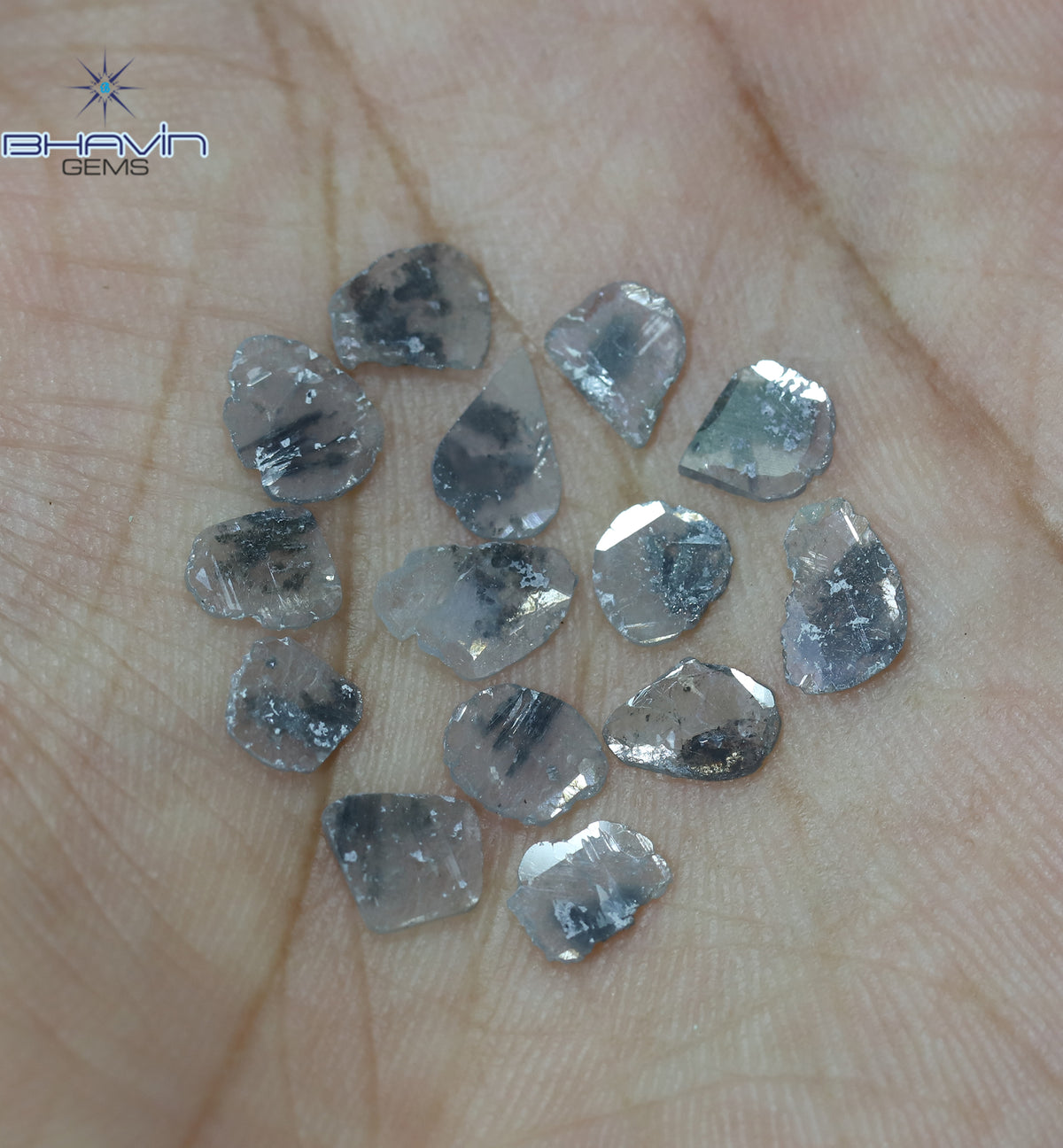 3.11 CT (14 Pcs) Slice Natural Diamond Salt And Pepper Color Clarity I3 (7.85 MM)