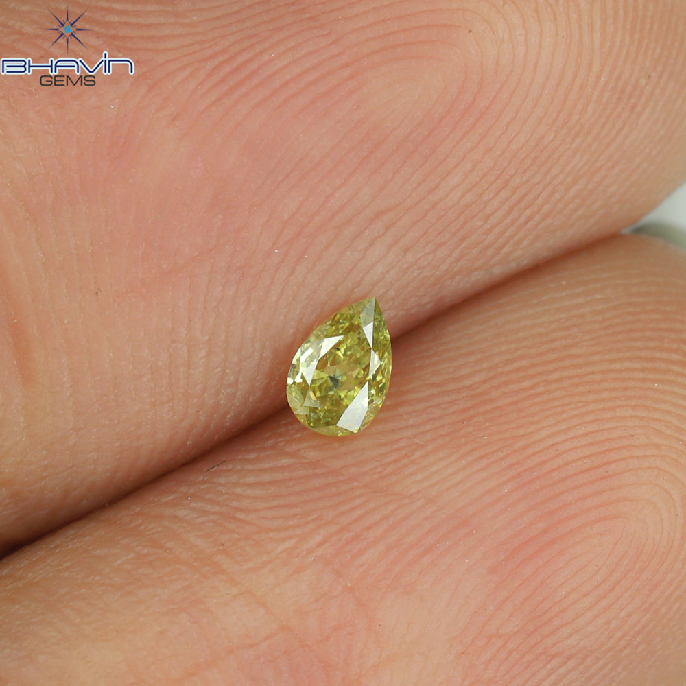 0.09 CT Pear Shape Natural Diamond Green (Chameleon) Color SI1 Clarity (4.07 MM)