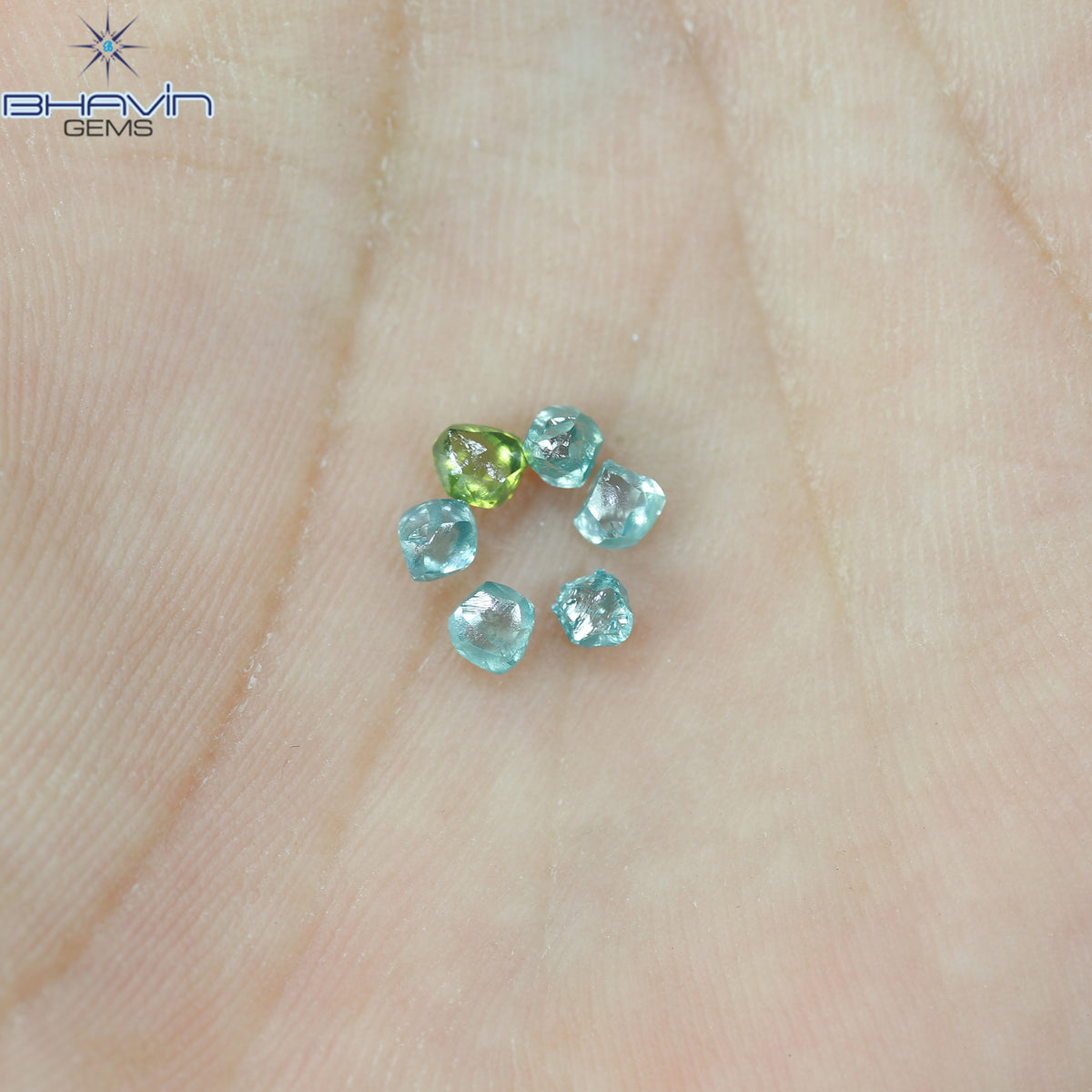 1.17 CT (6 Pcs) Rough Natural Diamond Enhanced Greenish Blue Color Clarity VS2 (3.55 MM)