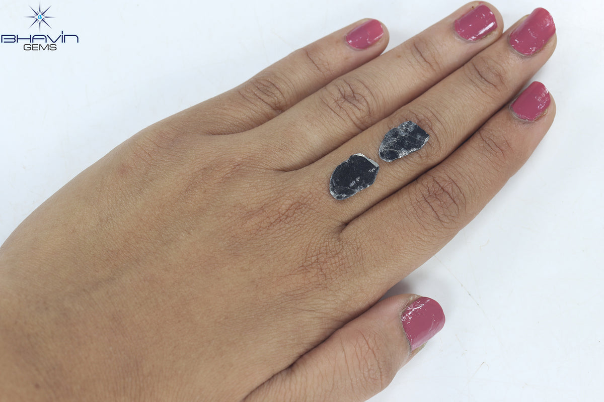 2.54 CT/2 ピース スライス シェイプ ナチュラル ダイヤモンド ブラック カラー I3 クラリティ (13.15 MM)