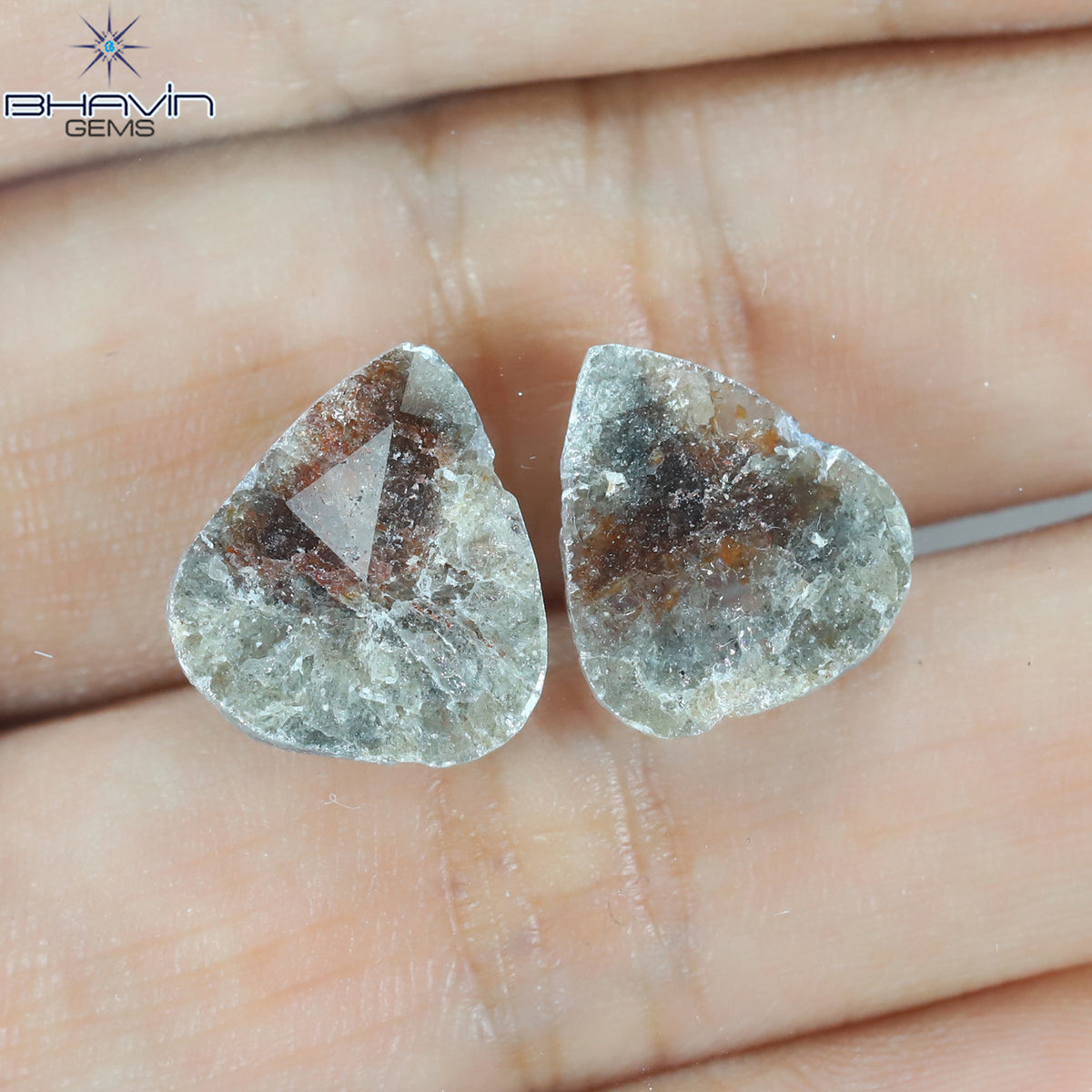 3.93 CT/2 Pcs Natural Pear Slice Diamond Salt And Pepper Color Clarity I3 (13.24 MM)