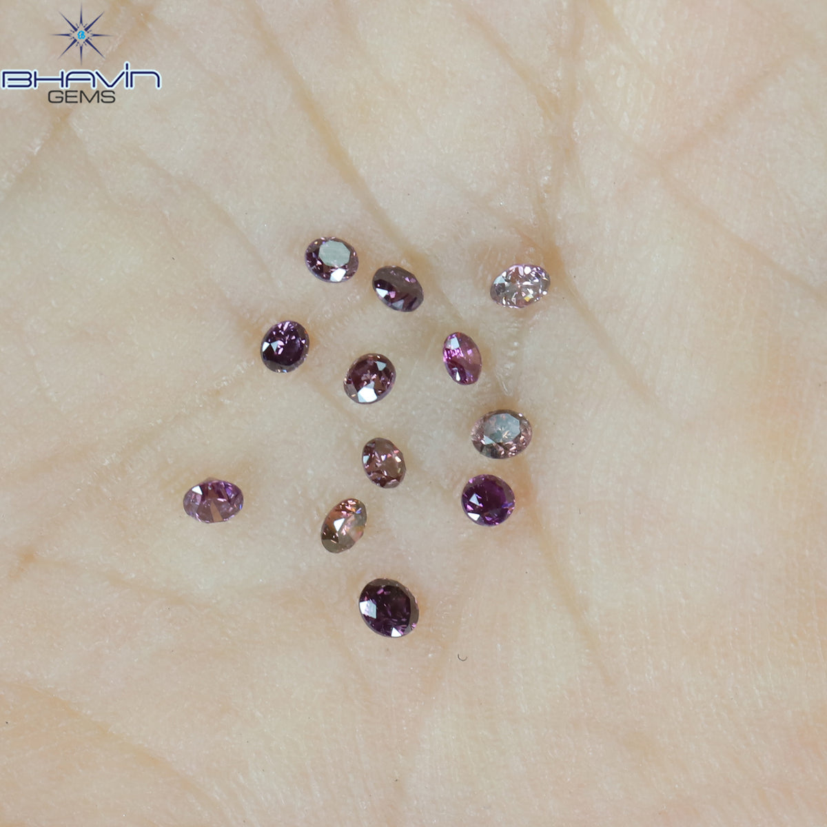 0.22 CT/12 ピース ラウンド シェイプ ナチュラル ルース ダイヤモンド ピンク カラー VS-SI クラリティ (1.75 MM)