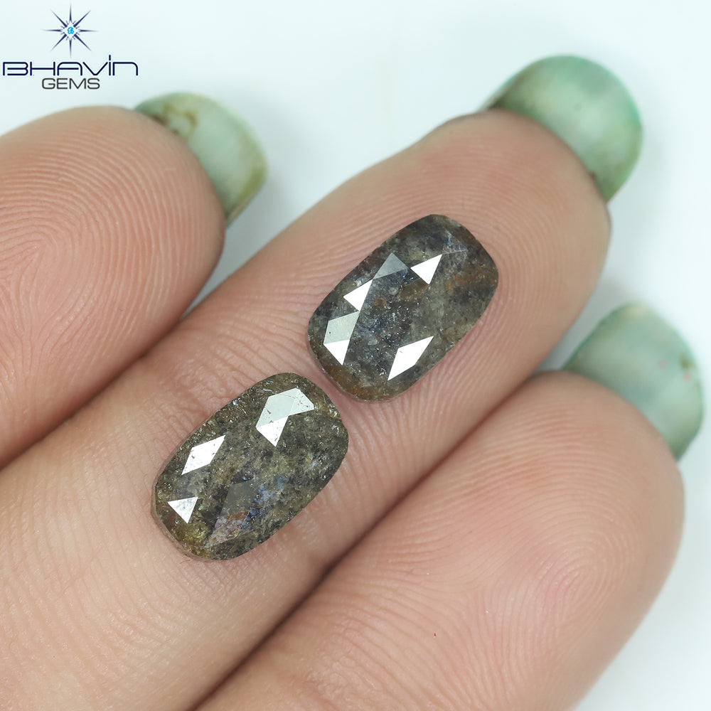4.71 CT(2 Pcs) Cushion Shape Natural Diamond Salt And Pepper (Brown) Color I3 Clarity (10.45 MM)