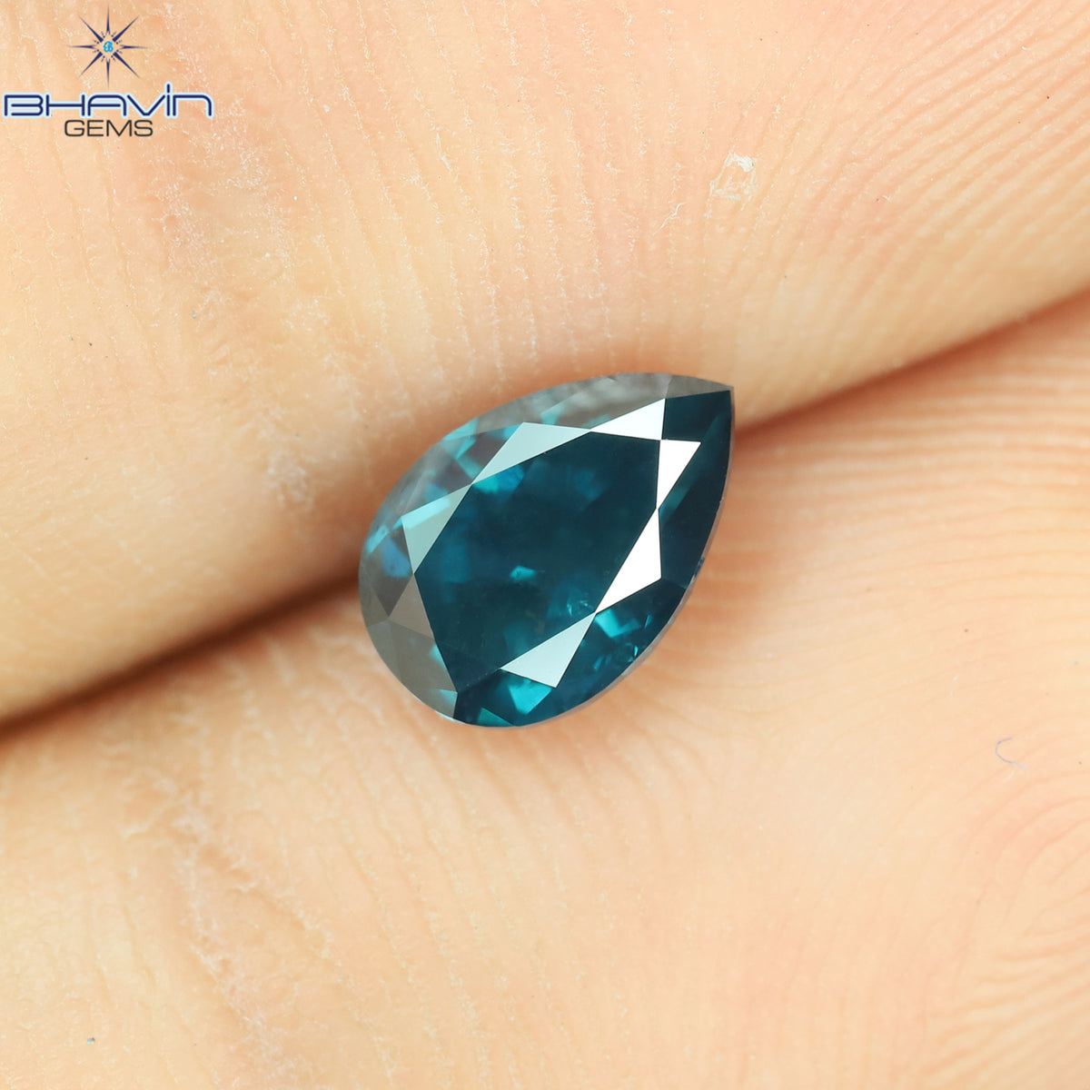 0.90 CT Pear Natural Diamond Enhanced Greenish Blue Color Clarity SI2 (4.38 MM)