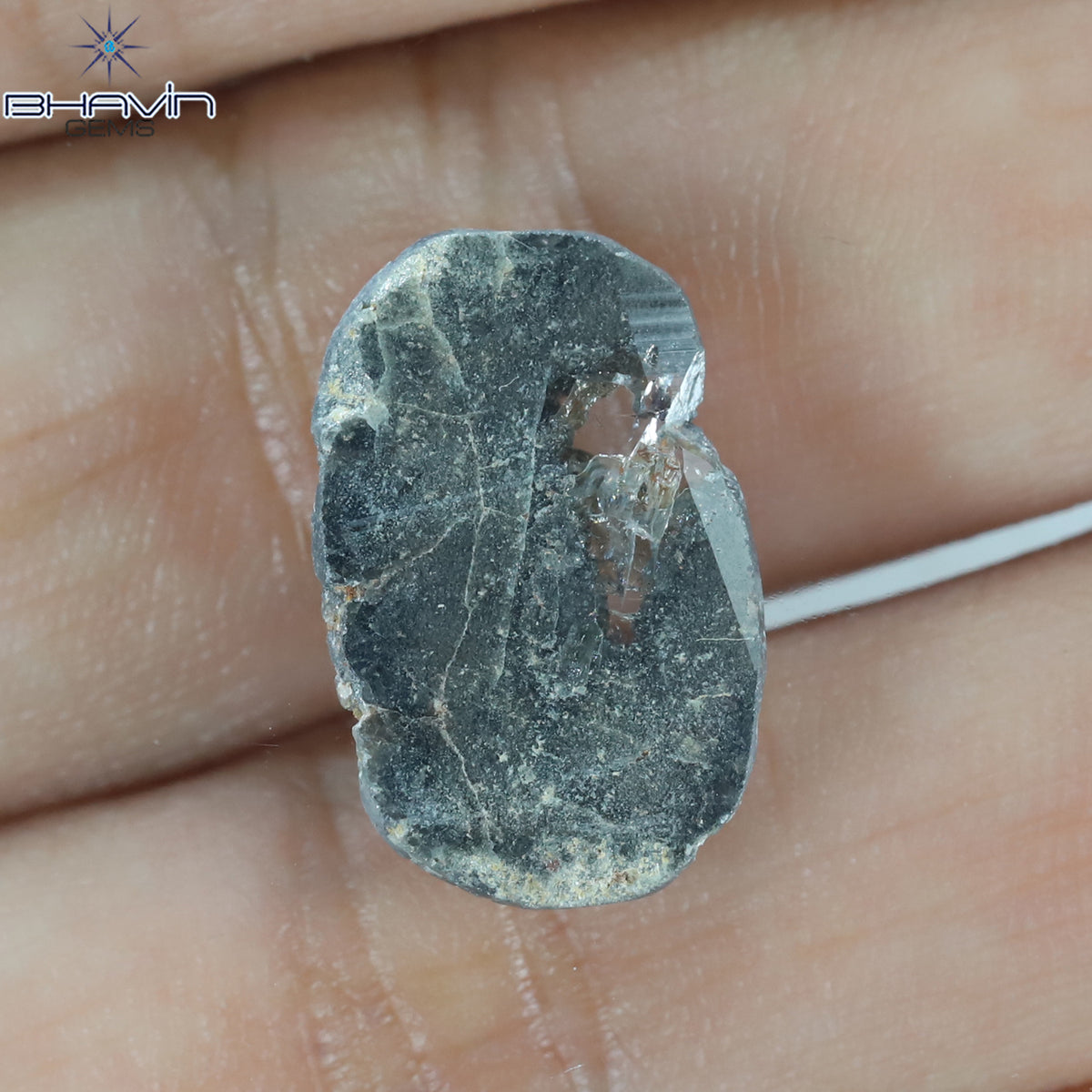 3.00 CT スライス シェイプ ナチュラル ダイヤモンド ソルト アンド ペッパー カラー I3 クラリティ (17.17 MM)