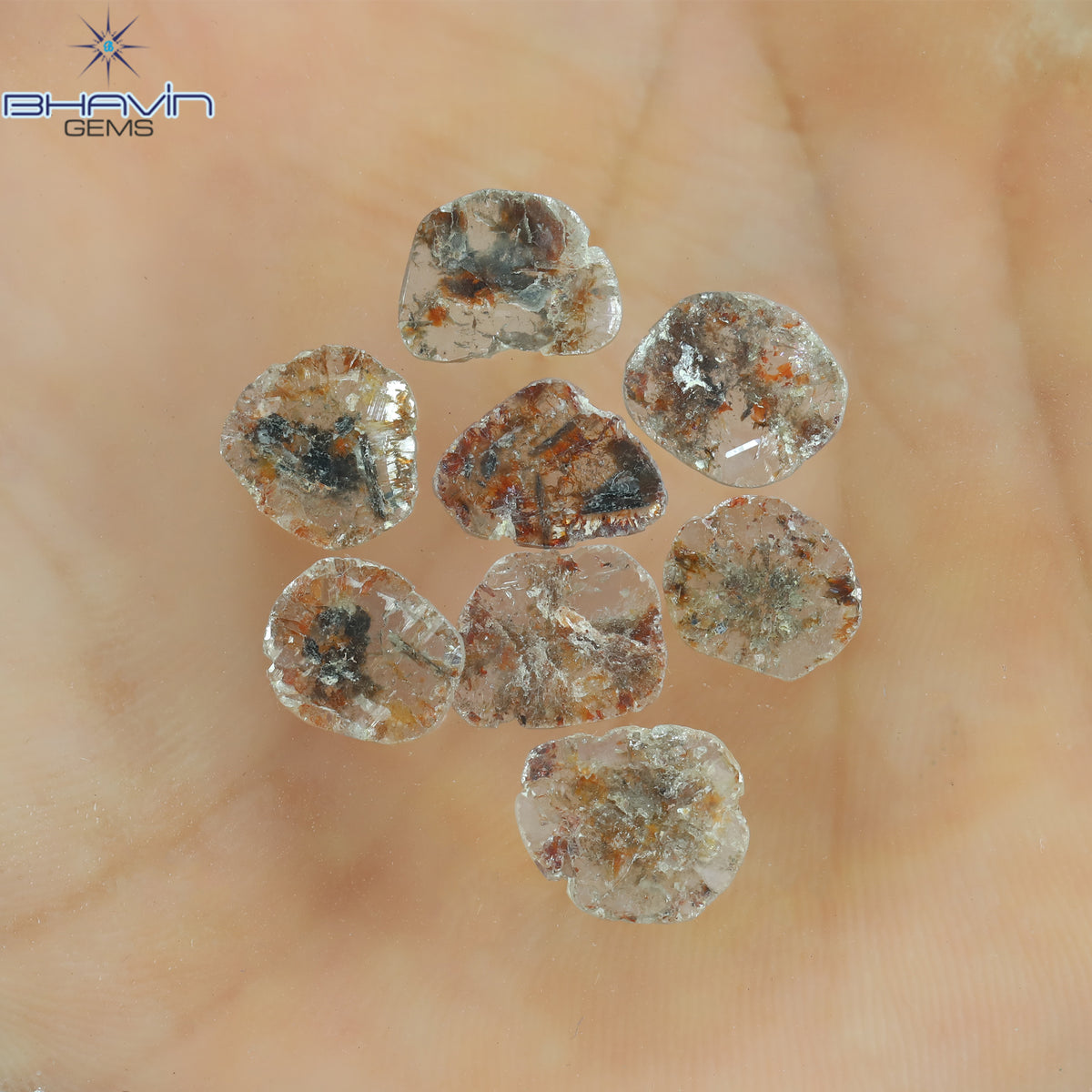 5.25 CT/8 ピース スライス シェイプ ナチュラル ルース ダイヤモンド ブラウン カラー I3 クラリティ (10.06 MM)
