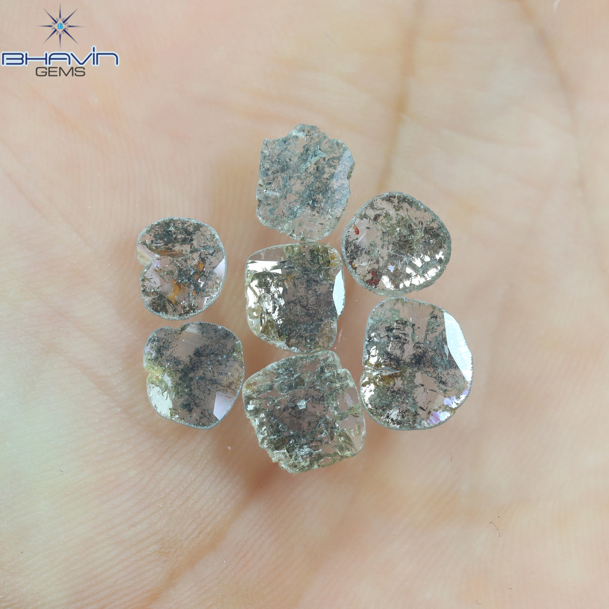 3.09 CT (7 Pcs) Slice Natural Diamond Salt And Pepper Color Clarity I3 (8.88 MM)