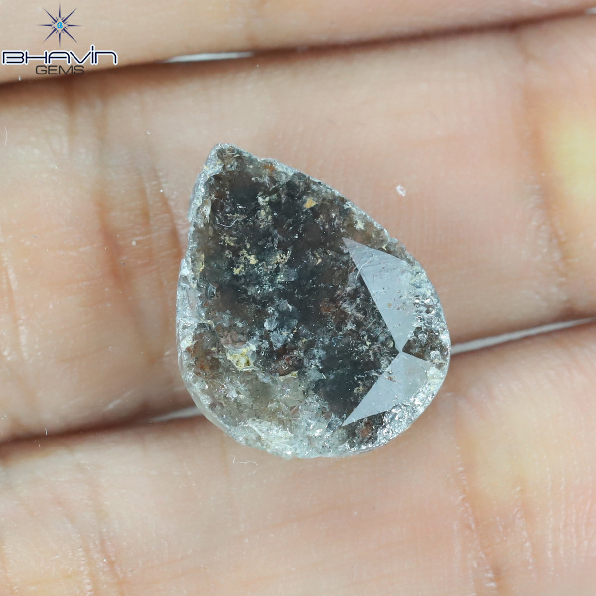 3.36 CT ペア スライス シェイプ ナチュラル ダイヤモンド ソルト アンド ペッパー カラー I3 クラリティ (15.82 MM)