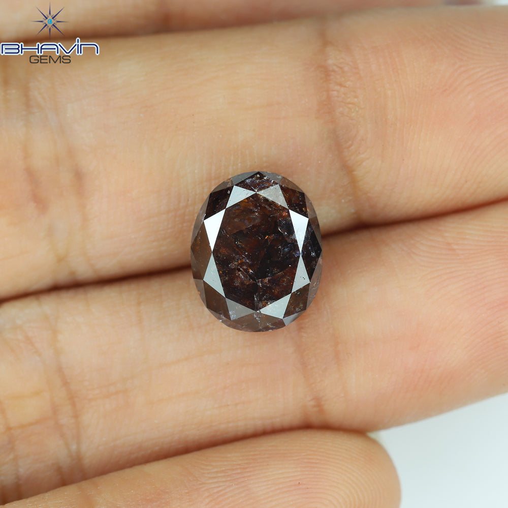 4.54 CT Oval Shape Natural Diamond Red Brown Color I3 Clarity (10.40 MM)