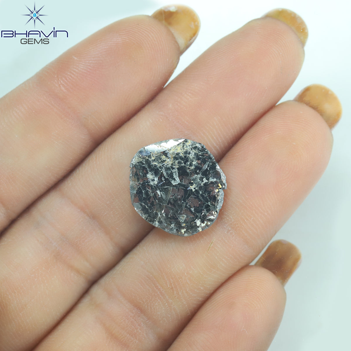 2.98 CT スライス シェイプ ナチュラル ダイヤモンド ソルト アンド ペッパー カラー I3 クラリティ (16.00 MM)