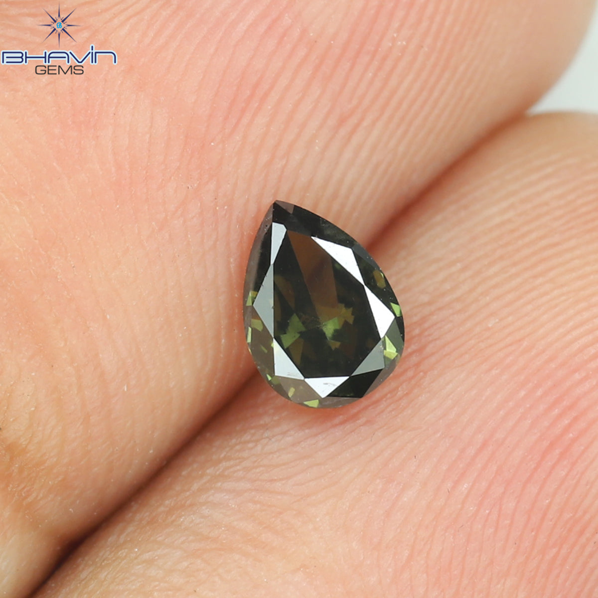 0.34 CT ペアシェイプ ナチュラル ダイヤモンド グリーン カラー VS2 クラリティ (5.45 MM)