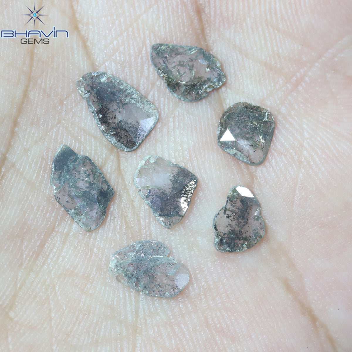 2.23 CT (7 Pcs) Slice Natural Diamond Salt And Pepper Color Clarity I3 (9.06 MM)