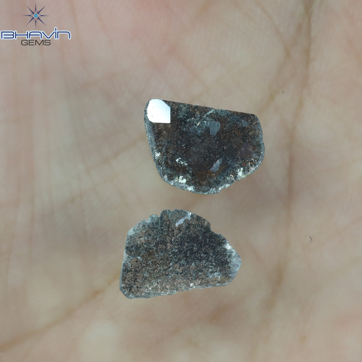1.76 CT (2 Pcs) Slice Natural Diamond Salt And Pepper Color Clarity I3 (11.58 MM)