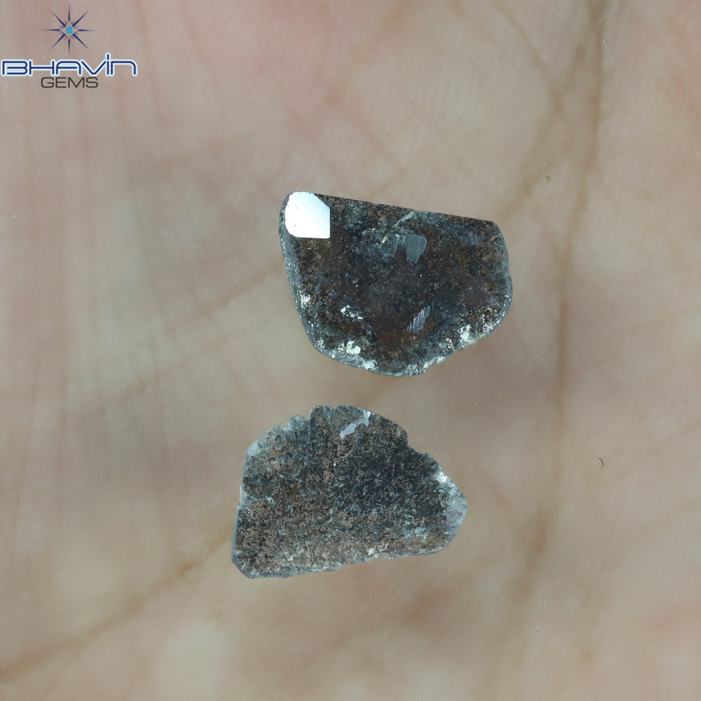 1.76 CT/2 PCS Slice Shape Natural Diamond Salt And Pepper Color I3 Clarity (11.58 MM)