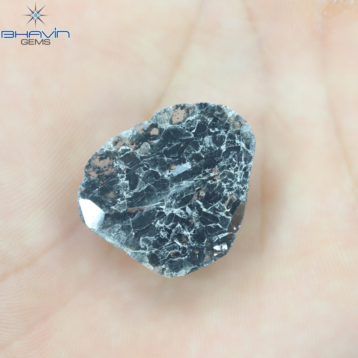 8.36 CT スライス シェイプ ナチュラル ダイヤモンド ソルト アンド ペッパー カラー I3 クラリティ (25.00 MM)