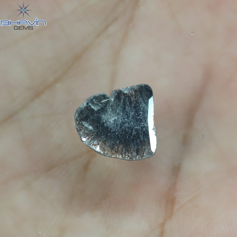 1.39 CT スライス シェイプ ナチュラル ダイヤモンド ソルト アンド ペッパー カラー I3 クラリティ (10.77 MM)