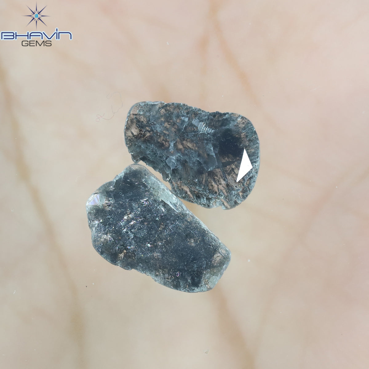 1.60 CT スライス形状 天然ダイヤモンド ソルト アンド ペッパー カラー I3 クラリティ (11.19 MM)