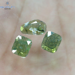 1.28 CT/3 Pcs Slice Shape Natural Diamond Green Color I3 Clarity (9.65 MM)