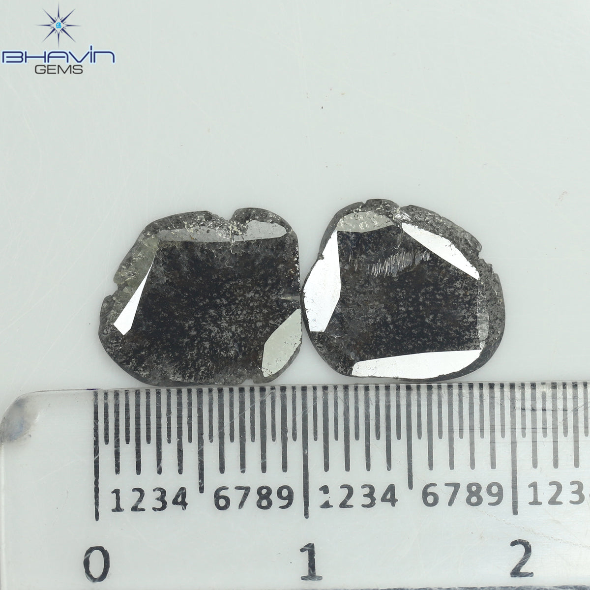1.96 CT (2 Pcs) Slice Natural Diamond Salt And Pepper Color Clarity I3 (10.70 MM)
