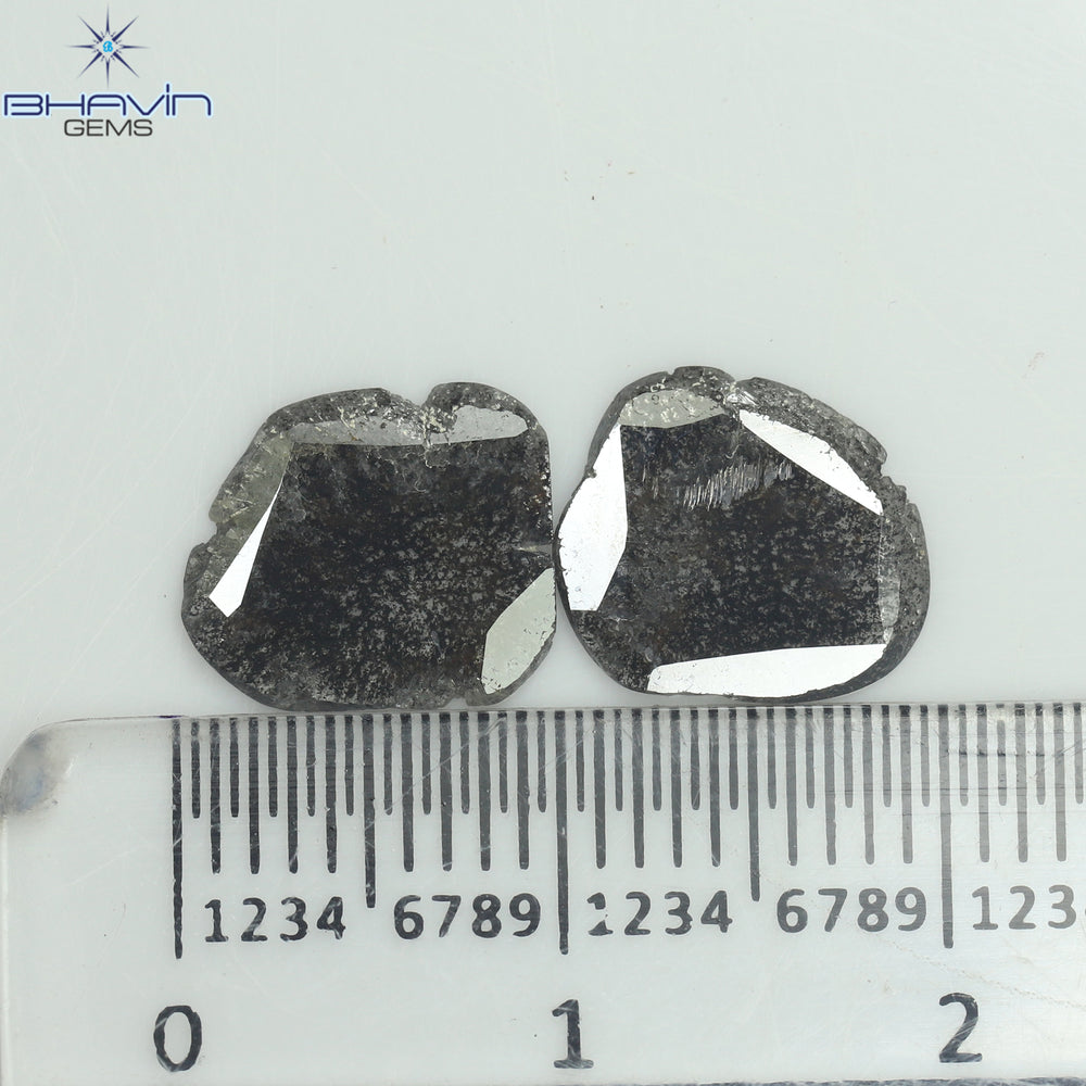 1.96 CT/2 Pcs Slice Shape Natural Diamond  Salt And Pepper Color I3 Clarity (10.70 MM)