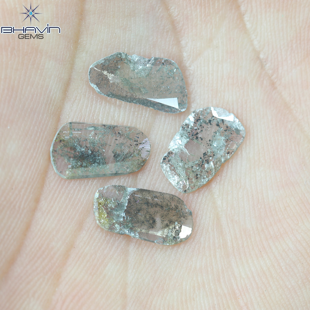 2.43 CT/4 ピース スライス形状 天然ダイヤモンド ソルト アンド ペッパー カラー I3 クラリティ (11.80 MM)