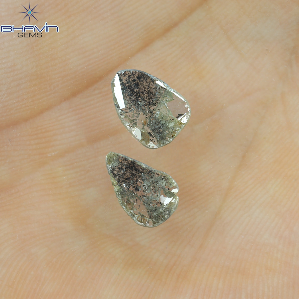 1.35 CT (2 Pcs) Slice Natural Diamond Salt And Pepper Color Clarity I3 (9.55 MM)