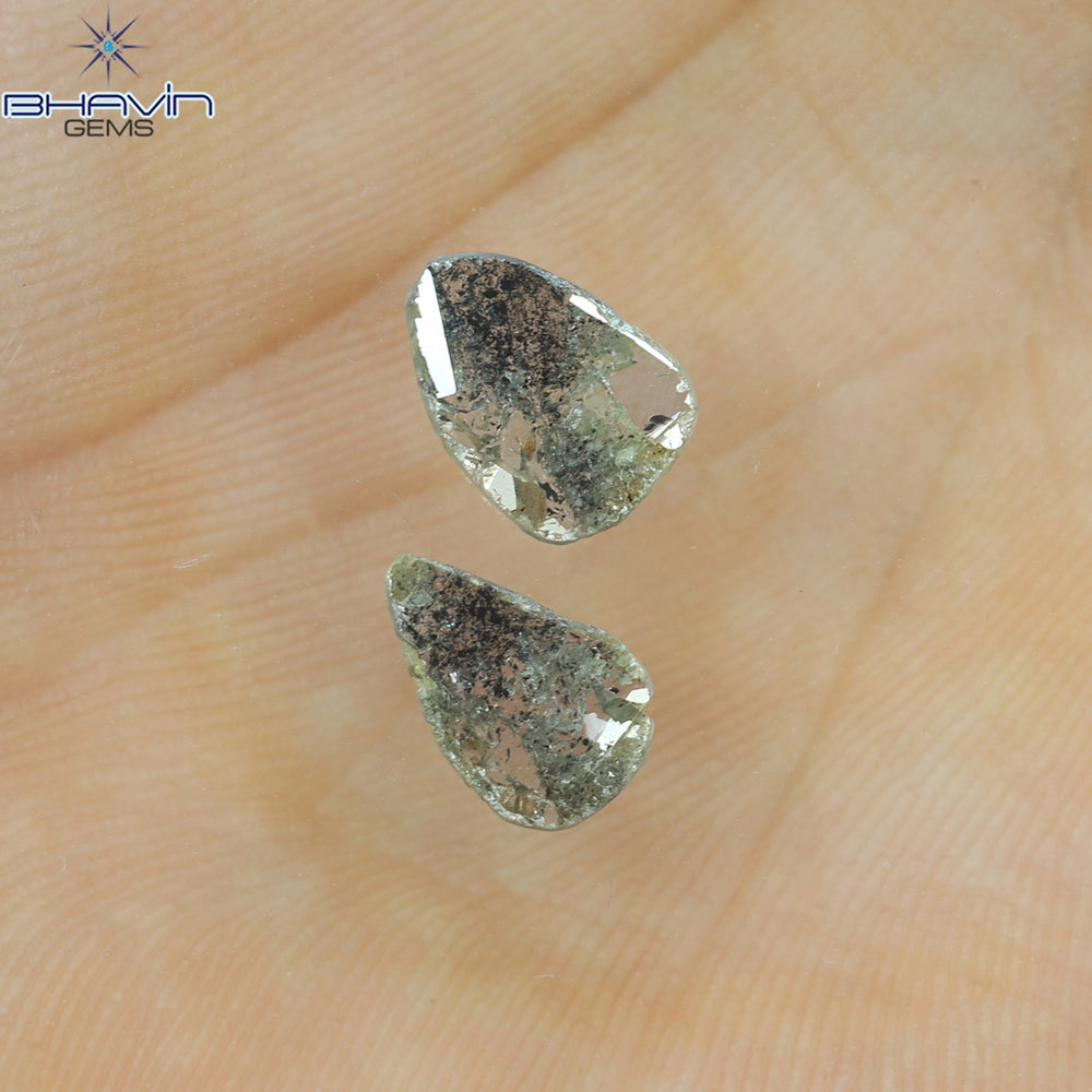 1.35 CT/2 ピース スライス形状 天然ダイヤモンド ソルト アンド ペッパー カラー I3 クラリティ (9.55 MM)