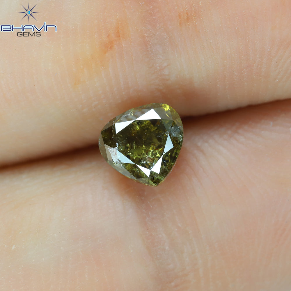 1.02 CT Heart Shape Natural Diamond Green Brown Color I3 Clarity (5.64 MM)