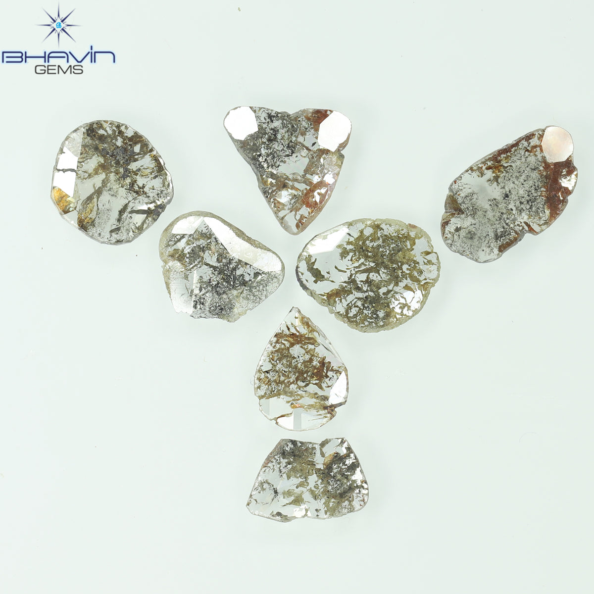 2.48 CT (7 Pcs) Slice Natural Diamond Salt And Pepper Color Clarity I3 (10.12 MM)