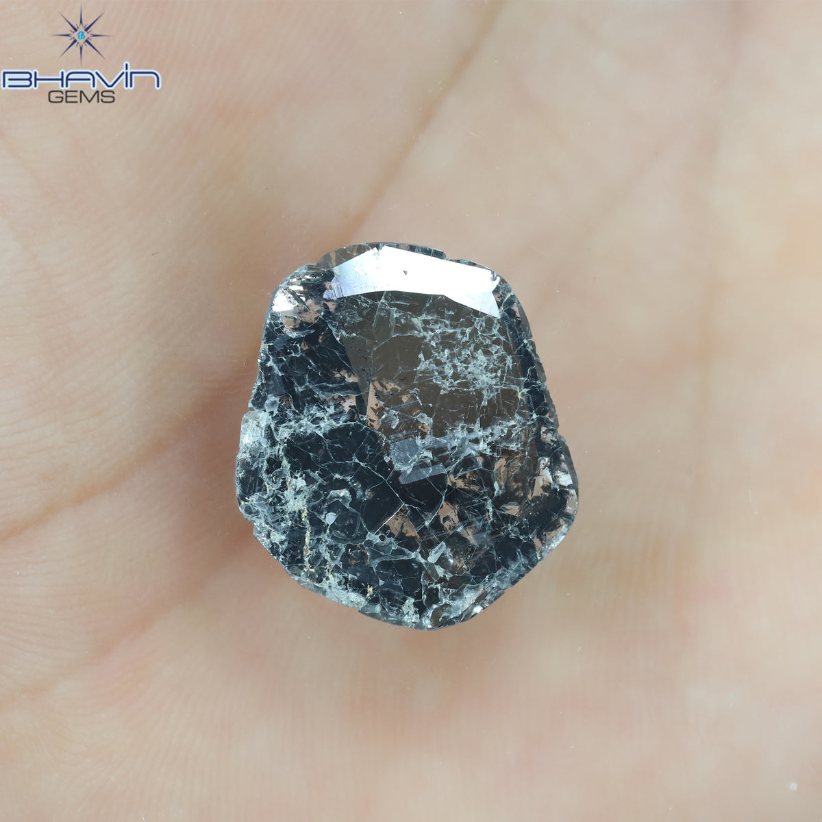 3.79 CT Natural Slice Diamond Salt And Pepper Color Clarity I3 (17.00 MM)