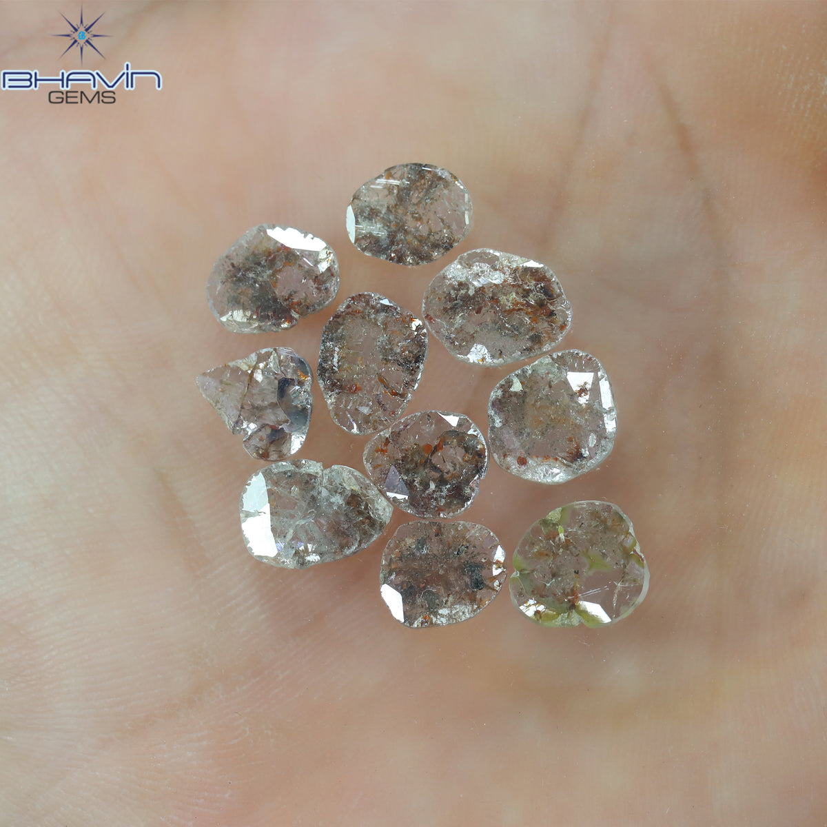 5.21 CT (10 Pcs) Slice Natural Diamond Brown Color Clarity I3 (9.76 MM)