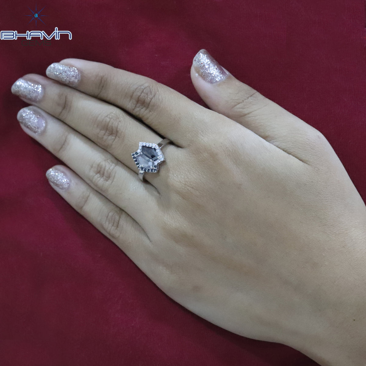 Geometric Salt & Pepper Twin Shield Ring