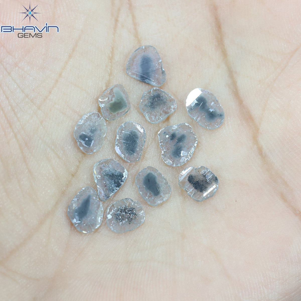 3.23 CT (12 Pcs) Slice Natural Diamond Salt And Pepper Color Clarity I3 (7.17 MM)