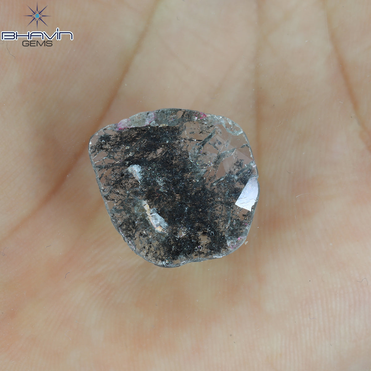 3.67 CT ペア スライス シェイプ ナチュラル ダイヤモンド ソルト アンド ペッパー カラー I3 クラリティ (17.07 MM)