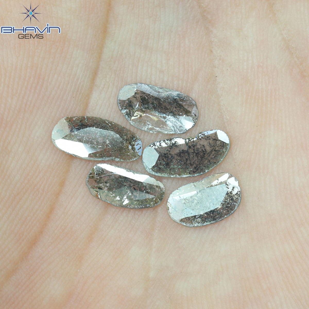 1.75 CT (5 Pcs) Slice Natural Diamond Salt And Pepper Color Clarity I3 (10.45 MM)