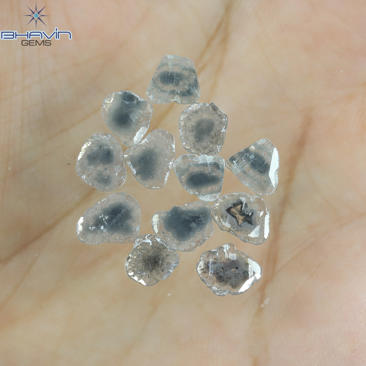 4.05 CT (12 Pcs) Slice Natural Diamond Salt And Pepper Color Clarity I3 (8.26 MM)