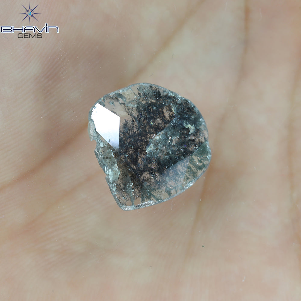 3.38 CT スライス シェイプ ナチュラル ダイヤモンド ソルト アンド ペッパー カラー I3 クラリティ (15.37 MM)