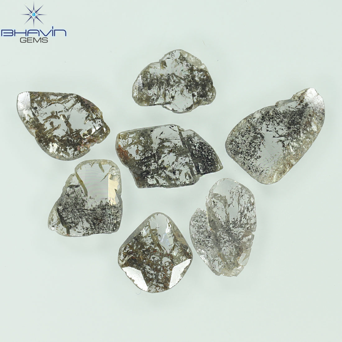 2.23 CT (7 Pcs) Slice Natural Diamond Salt And Pepper Color Clarity I3 (9.06 MM)