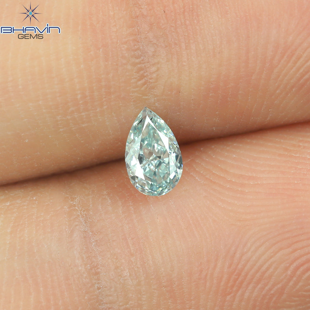 0.27 CT Natural Pear Diamond Enhanced Greenish Blue Color Clarity SI1 (5.31 MM)
