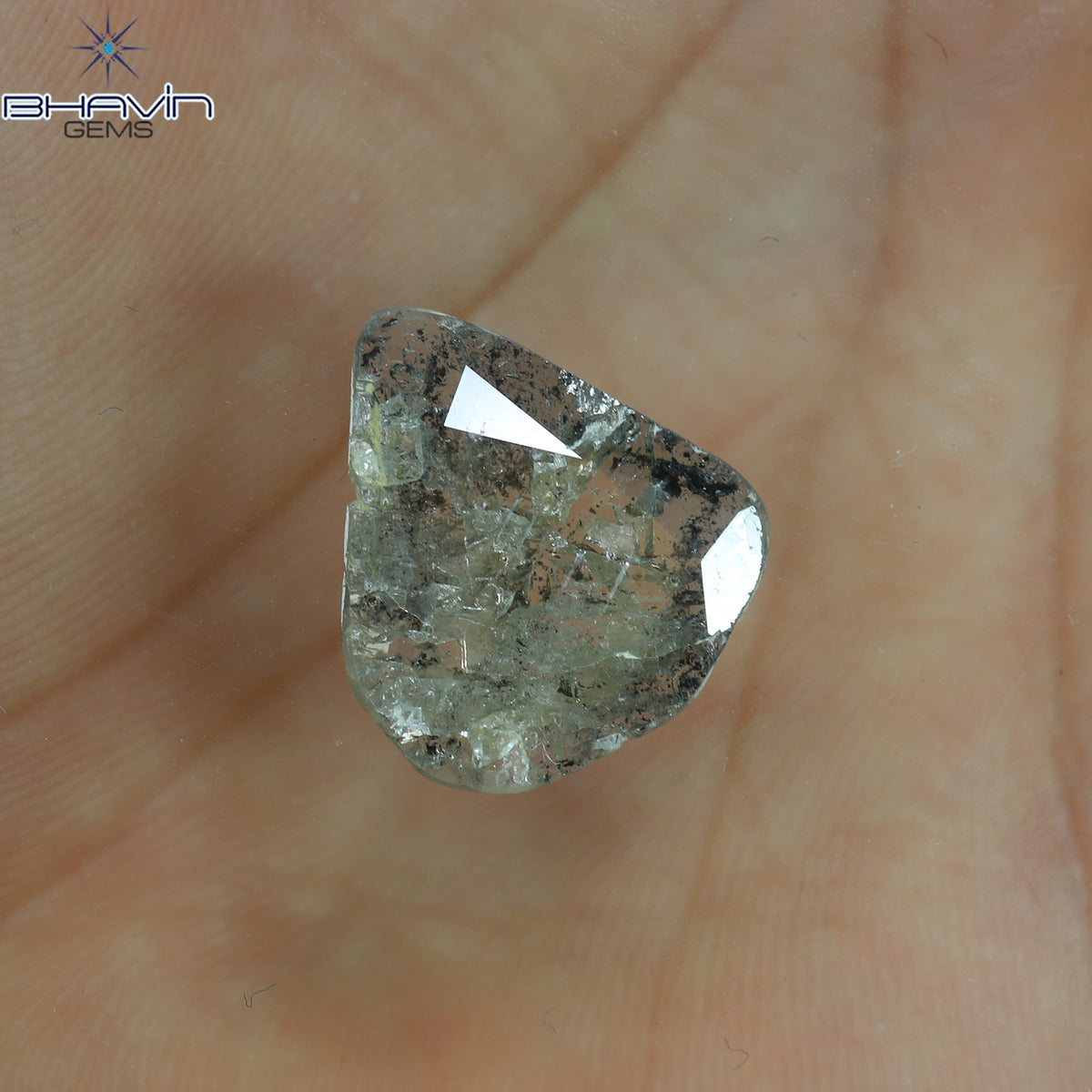 3.23 CT Natural Pear Slice Diamond Salt And Pepper Color Clarity I3 (16.28 MM)