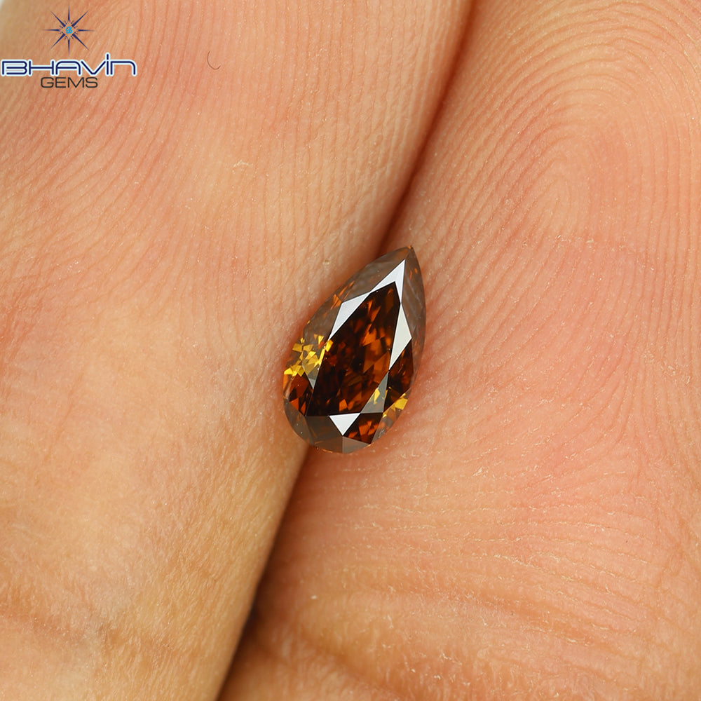 0.31 CT Natural Pear Diamond Enhanced Cognac Color Clarity VS1 (5.96 MM)
