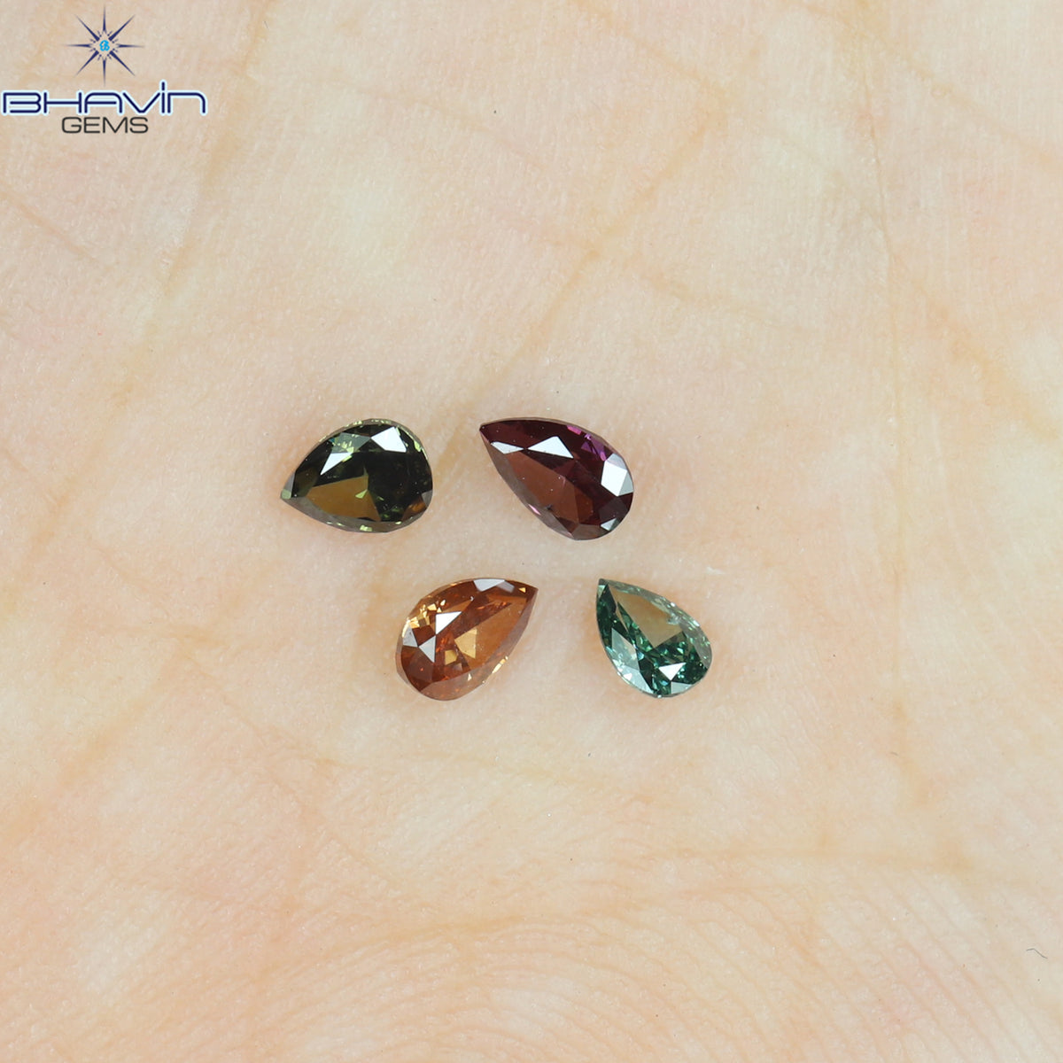 0.46 CT/4 Pcs Natural Pear Diamond Enhanced Mix Fancy Color Clarity VS2 (4.06 MM)