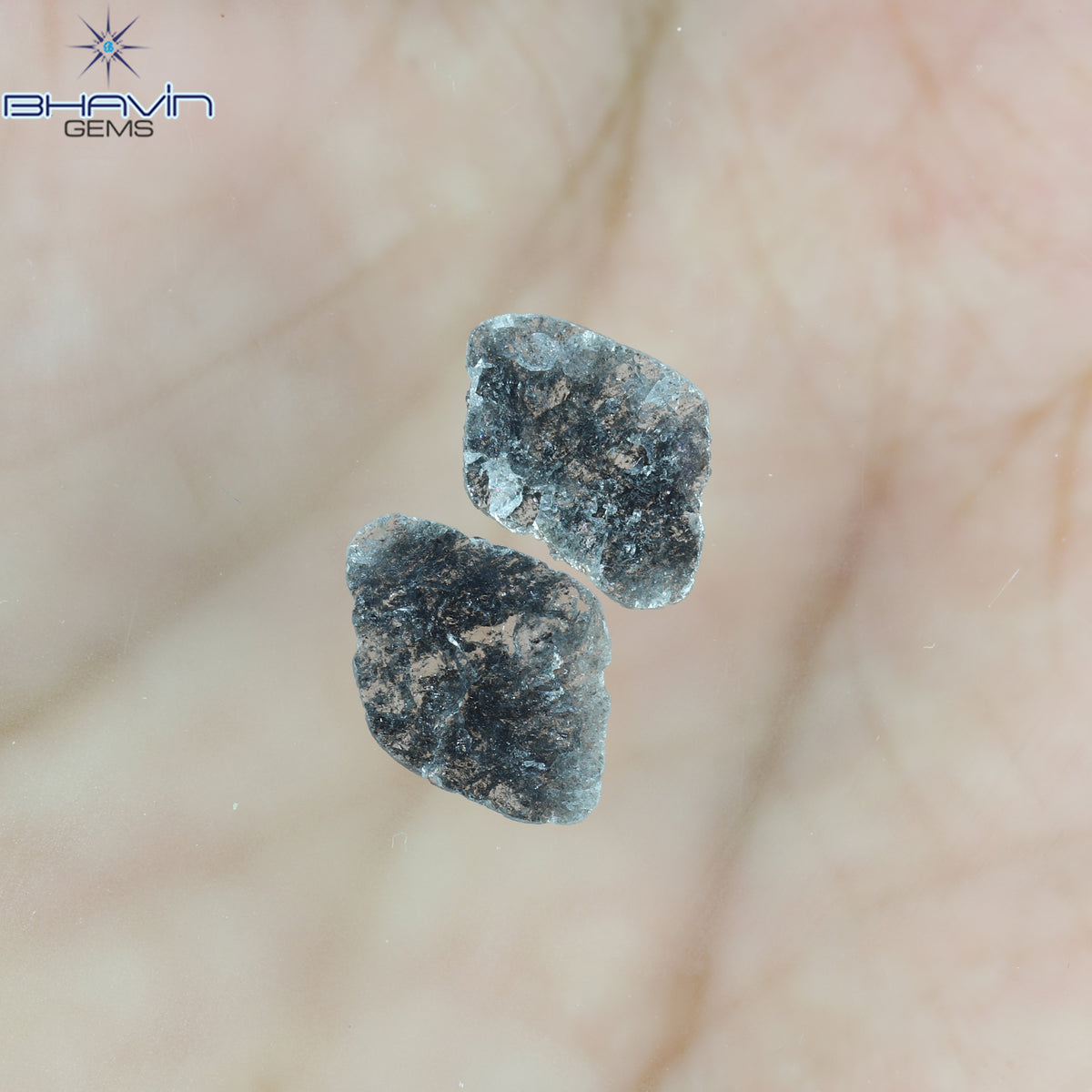 1.47 CT (2 Pcs) Slice Natural Diamond Salt And Pepper Color Clarity I3 (12.40 MM)