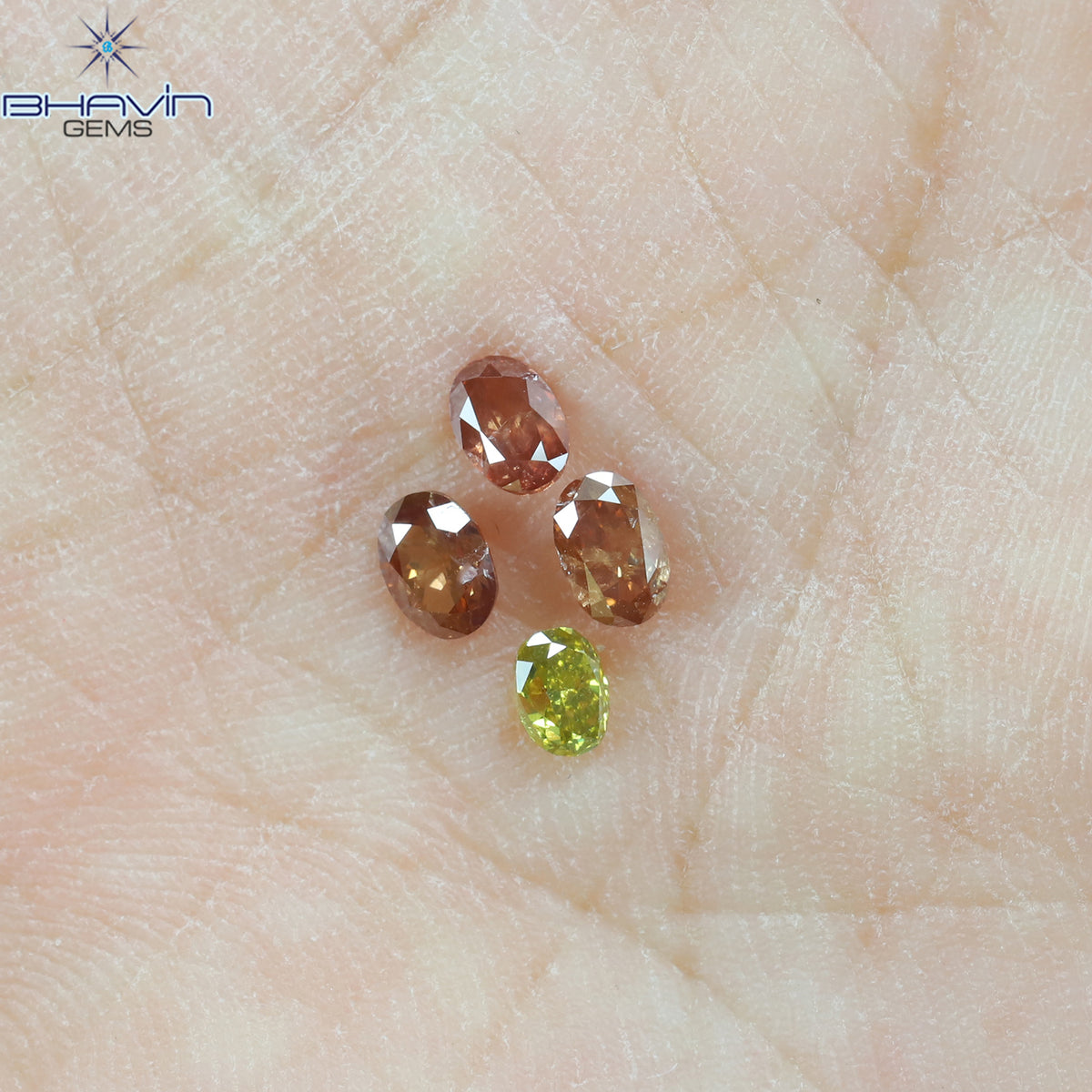 0.72 CT/4 Pcs Natural Oval Diamond Enhanced Pink Yellow Color Clarity SI2 (4.15 MM)