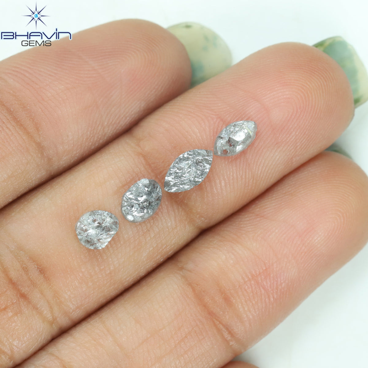 1.42 CT/4 Pcs Natural Uncut Diamond Salt And Pepper Color Clarity I3 (6.66 MM)